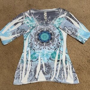 Women's Blue Patterned Top